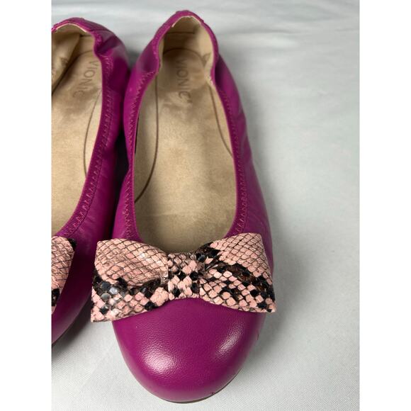 Vionic Zelda Women 8 Magenta coquette Swifty Snakeskin Bow Scrunch Support Flats - Picture 5 of 9